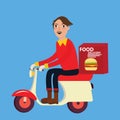 Man delivery fast food burger scooter motor cycle