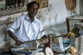 A man demonstrates how to polish gemstones at the Fort Galle Museum at Galle, Sri Lanka.