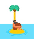 Man on desert island isolated. cartoon vector illustration Royalty Free Stock Photo