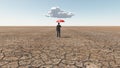 Man in desert with umbrella single cloud Royalty Free Stock Photo