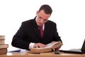 Man on desk reading and studying Royalty Free Stock Photo