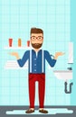 Man in despair standing near leaking sink. Royalty Free Stock Photo