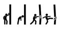 Man destroys the wall, overcoming obstacles, stick figure people, isolated human silhouettes
