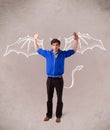 Man with devil horns and wings drawing Royalty Free Stock Photo