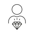 Man with Diamond, Corporate Ideology Outline Symbol. Employee Value Line Icon. Person is Core Values, Business