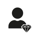 Man with Diamond, Employee Value Silhouette Icon. Business Principles Symbol. Corporate Ideology Glyph Pictogram. Person