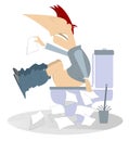 Man with diarrhea sitting in the toilet illustration