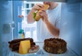 Man on diet break diet and take big sandwich Royalty Free Stock Photo