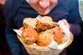 Man with different types of bread Royalty Free Stock Photo