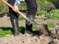 Man digging the garden soil with spade, detail Royalty Free Stock Photo