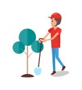 Man Digging Pit to Plant Tree, Vector Gardener