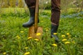 Man is digging spring soil with spading fork Royalty Free Stock Photo