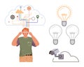 Man with Digital Connections, Smart Bulbs, and Cloud Surveillance Technology Concept Royalty Free Stock Photo