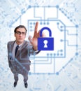 Man in digital security concept pressing button Royalty Free Stock Photo