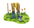 Man digs the ground in the garden in spring Royalty Free Stock Photo