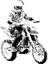 Man at dirt bike. Black and white sketch Royalty Free Stock Photo