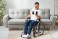 Man Disabled. Sports for Disabled. Male in Wheelchair with Dumbbells in Hands. Man with Dumbbells in Hands. Father Disabled Do Royalty Free Stock Photo