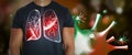 Man with diseased lungs surrounded by viruses on background Royalty Free Stock Photo