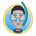 Man in dive mask with snorkel. Diver icon isolated on white background. Vector illustration