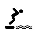 Man Dive Swim in Sea Water from High Board Black Silhouette Icon. Boy Sport Training Athletic Swimmer Jump in Pool from Royalty Free Stock Photo