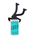 Man dives into beer. Iron can beer. Alcoholic vector illustration