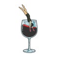 man dives into glass of wine sketch vector