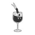 Man dives into glass of wine sketch vector