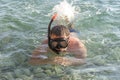 Man in a diving mask with a pipe in sea. Royalty Free Stock Photo