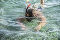 Man in a diving mask in sea water. Royalty Free Stock Photo