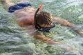 Man in a diving mask in sea water. Royalty Free Stock Photo