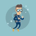 Man diving with scuba and showing ok sign. Royalty Free Stock Photo