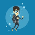 Man diving with scuba and showing ok sign. Royalty Free Stock Photo