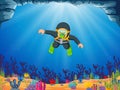 A man is diving under the blue sea with the yellow swimming glasses Royalty Free Stock Photo