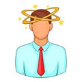 Man with dizziness icon, cartoon style