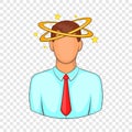 Man with dizziness icon, cartoon style