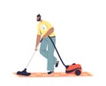 Man do vacuum cleaning clean floor at home. Young male washing house busy with housekeeping chores Royalty Free Stock Photo