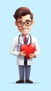 Man doctor cardiologist holding red model of heart. Medicine or cardiology concept