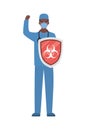 Man doctor hero with shield against 2019 ncov virus vector design