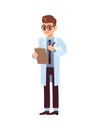 Man doctor holding clipboard. Professional medic staff. Male physician in uniform and glasses, pediatrician or nurse