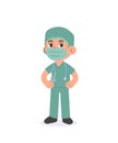 A man doctor or nurse wearing a mask in scrubs outfit illustration vector cartoon character design on white background. Medical Royalty Free Stock Photo