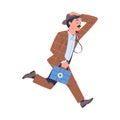 Man Doctor or Physician Character in Checkered Jacket and Hat Running with First Aid Kit and Stethoscope Vector Royalty Free Stock Photo