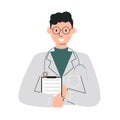 Man doctor portrait holding examination clipboard
