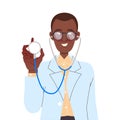 Man Doctor or Practitioner in Uniform with Stethoscope Engaged in Medical Examination Vector Illustration