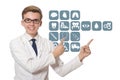 The man doctor pressing buttons with various medical icons Royalty Free Stock Photo