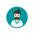 Man doctor with stethoscope circle avatar. Medical internet consultation