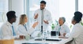 Man, doctor and team in meeting for healthcare, planning or strategy together at hospital or office. Group of medical Royalty Free Stock Photo