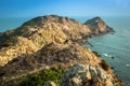 A Man Does Yoga on Mountains by The Ocean at Eo Gio in The Morning Sunshine