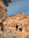 Man with dog in the mountains Royalty Free Stock Photo