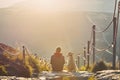 Man with dog in mountains Royalty Free Stock Photo