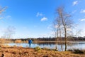 Man and dog in nature in Dutch Leersummer veld Royalty Free Stock Photo